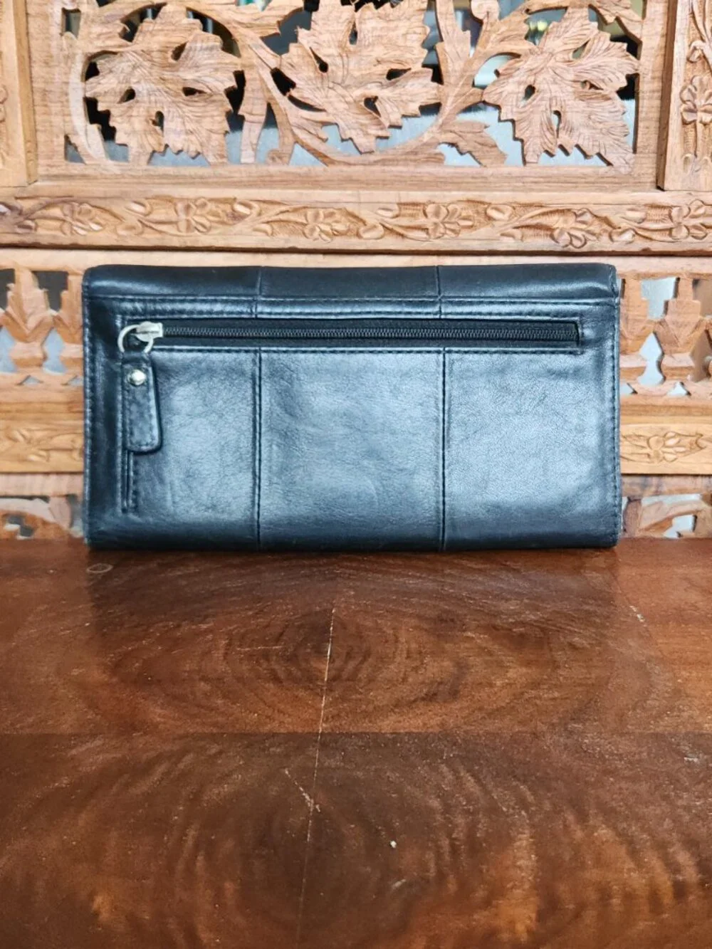 Coach Black Tri-Fold Wallet with Lavender Interior